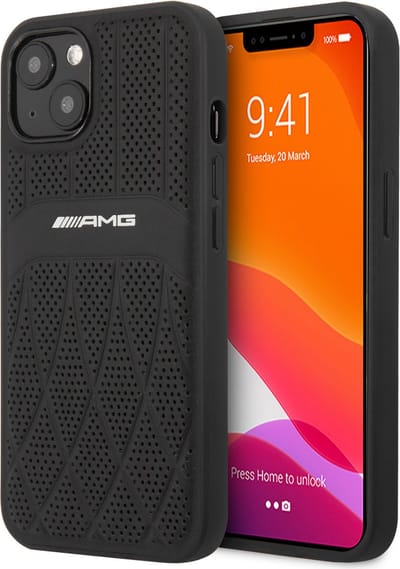 AMG hoesje voor iPhone 13 - Hardcase Backcover - Curved Lines - White Logo - Zwart