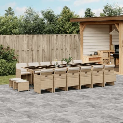 vidaXL - 17-delige - Tuinset - met - kussens - poly - rattan - beige