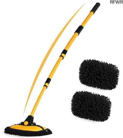 RFWR® Autowasborstel met telescoopsteel en microvezel, 144 cm lang, ideaal voor auto, vrachtwagen, camper en meer