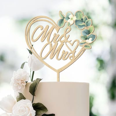 Dailygoods- Taarttopper Houten Mr & Mrs - Taartdecoratie - Bruiloft - Hartvorm - Meelaagse Taarten - Duurzaam - Elegant Ontwerp