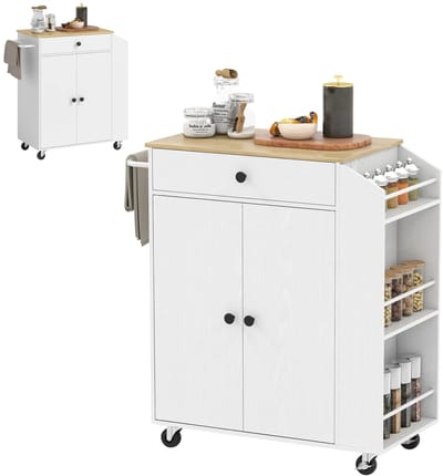 Keukeneiland verplaatsbaar - Keukentrolley - Keukeneiland - Op Wielen - Keuken Kar - 82 × 38 × 86,5 cm (L × B × H) - Wit