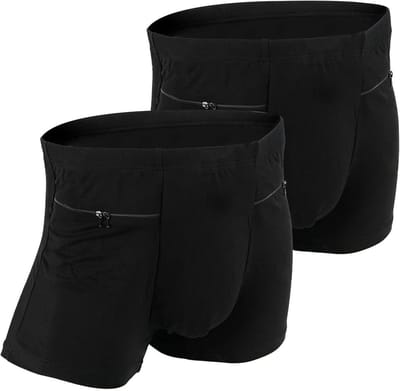 Ondergoed voor Mannen met Verborgen Zak, Ideaal voor Reizen, Boxershorts in Maat M, 2 Stuks (Zwart)