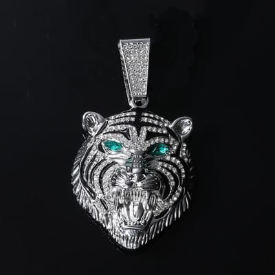 Heren Hip Hop 3D Tijger Hanger Ketting met 13mm Kristal Cubaanse Ketting Iced Out Bling Kettingen HipHop Dames Mode Bedel Sieraden beige