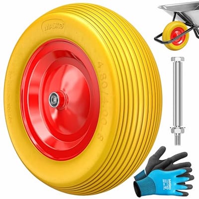 Massief rubber kruiwagenwiel 390 mm, lekvrij, 200 kg draagkracht voor tuin en bouw