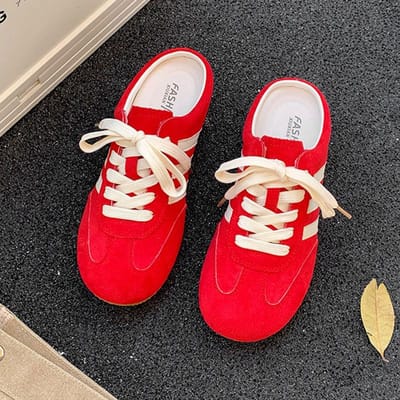 Dames Lage Top Gestreepte Casual Skateboard Schoenen Met Veters Slip-on Zomer Baotou Halve Pantoffels 35 red