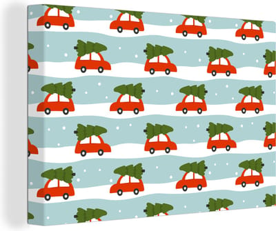 Canvas Schilderij Kerst - Kerstboom - Patroon - 30x20 cm - Wanddecoratie