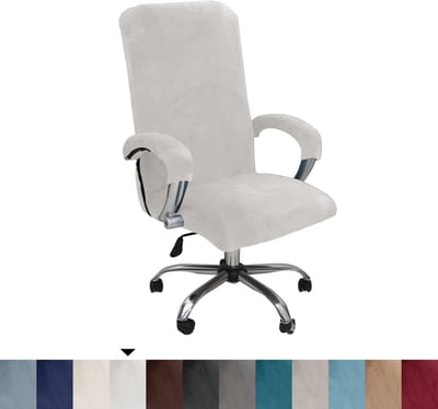 Fluwelen Bureaustoelhoes Stretch - Machinewasbare Stoelhoes met Arm Cover - Universele Fauteuil Cover in Crèmewit - Groot