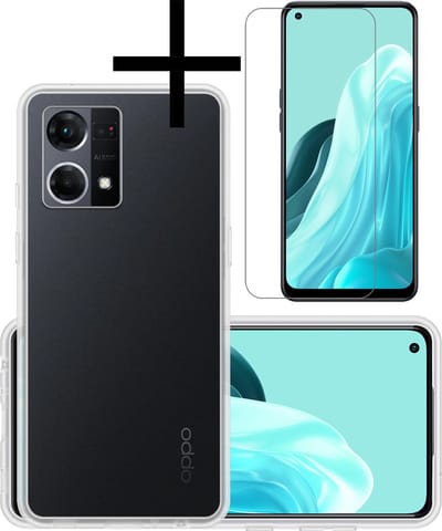 Hoesje - Met Screenprotector - Geschikt voor OPPO Reno 7 - Sterk & Shockproof - Back Cover - Siliconen Case - Telefoon Hoes - Transparant