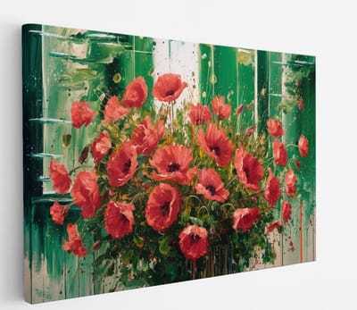 Saammp Canvas Schilderij - Rode bloemen - Abstract - Landschap - Natuur - 45x30 - Foto op canvas - Wanddecoratie - Muurdecoratie Woonkamer - Slaapkamer decoratie - Canvas Print