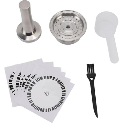 Koffiecapsule Roestvrij Staal Herbruikbaar 230ML Koffiecapsule Pod met Aanstamper Lepel Borstel Stickers