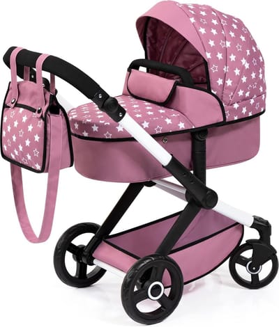 Bayer Design Combi Poppenwagen XEO - Roze met Witte Stippen - Meerdere functies