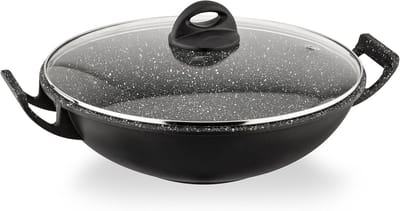 Wok met Deksel - Roerbakpan - Gezond Koken - Gegoten Aluminium - 32 Centimeter - Grijs
