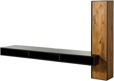 MASSIVMOEBEL24.DE wilde eik lage kast natuur / zwart massief hout 234x49x140 cm geolied / gelakt deels gemonteerd STARNBERG volledig massief #07