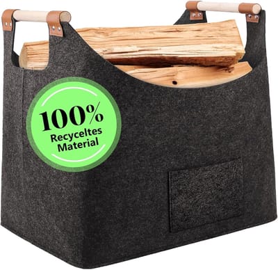 SnelShoppen - XXL Houten Haardhout Mand - Grote Vilt Tas voor Haardhout, Kranten en Boodschappen - 60 Liter - Donkergrijs - Draagbare en Vouwbare Hout