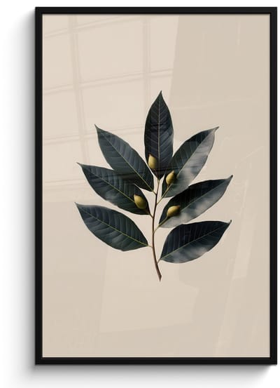 Poster in lijst - Fotolijst 80x120 cm - Posters - Laurierbladeren - Bloemknoppen - subtiel - Posterlijst zwart - Decoratie - Wanddecoratie woonkamer - Muurdecoratie slaapkamer