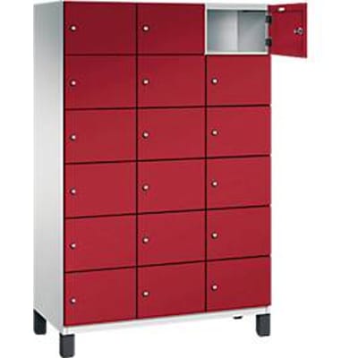 C+P Cambio lockerkast, 3 vakken, 18 vakken, op poten, B 1200 x D 525 x H 1980 mm, lichtgrijs/ruinrood