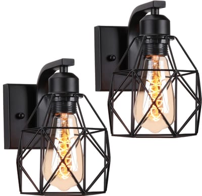 2 Stuks Wandlampen Industrieel Slaapkamer E27 Wandkandelaar voor Woonkamer Keuken Gang Zwart