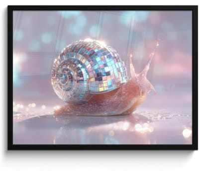 Poster in lijst - Fotolijst 70x50 cm - Posters - Slak - Disco - Mozaïek - Blauw - Posterlijst zwart - Decoratie - Wanddecoratie woonkamer - Muurdecoratie slaapkamer