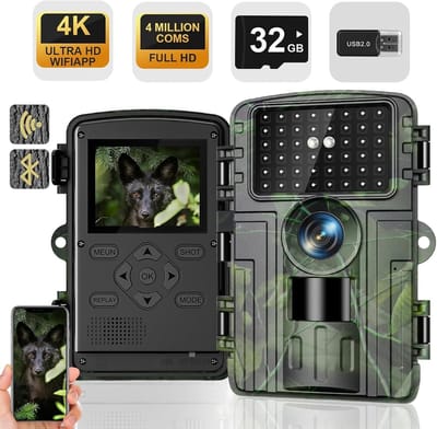 Wildcamera - Natuurcamera Trailcam - Dieren Observeren - 4K Video 60MP - 32GB Geheugen - Bruin