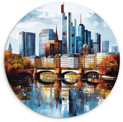 WallCircle® Wandcirkel 120x120 cm - Muurcirkel Bomen Frankfurt- Stad - Skyline - Brug - Muurdecoratie woonkamer - Wanddecoratie slaapkamer - Kamer decoratie accessoires - Ronde schilderijen XXL