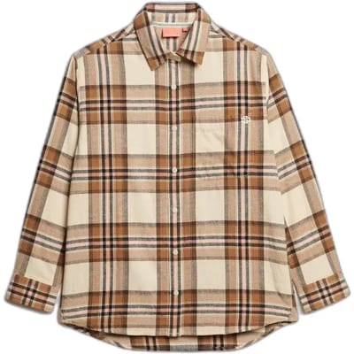 Superdry Flanellen Boyfriend Blouse Oversized Pasvorm Beige Grootte: 40