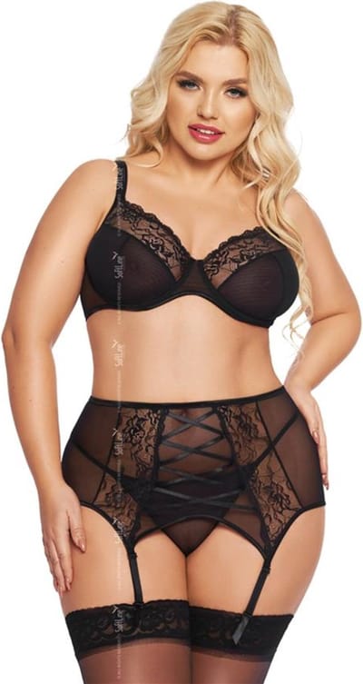 Softline - Dolores- vrouwelijke kanten lingerie set- zwart XL