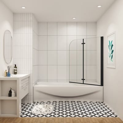 Badwand Black Crocus 2-Delig 110X140 6Mm Helder Glas Antikalk Mat Zwart