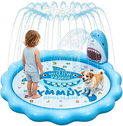 Buitensproeiermat - Waterspeelmat Tuinspeelgoed - Buiten Spelen - Haaienpatroon - 173 cm - Blauw