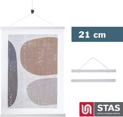 STAS Posterhanger 21 cm - Hout - Wit - Magnetisch poster ophangsysteem - Posterlijst - Posterklem - Posterhouder