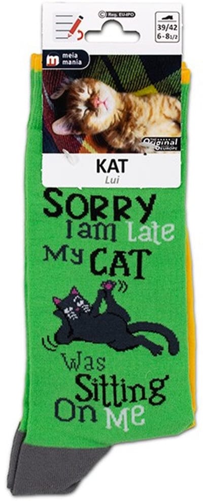Meia Mania Sokken 'Lazy Cat' – Geel/Groen – Maat 35/38