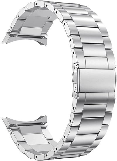 DrPhone Elite No-Gap RVS Horlogeband voor Galaxy Watch 7 / 6 / 5 / 4 – 40/44/46mm – Metalen Drie-Link Band + inkortset – Zilver