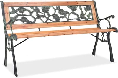 Tuinbank Hout - Buitenbank Sier - Ontspannen Buiten - Decoratief Rose Patroon - 122 cm Breed - Zwart