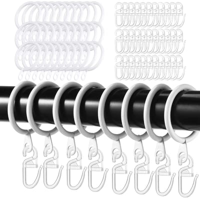 Dailygoods- Gordijnringen 30 Stuks - Metalen Gordijnringen - Kunststof Gordijnhaken - 30 mm Binnendiameter - Voor Raam/Deur/Douchegordijnen - Wit - Raamdecoratie
