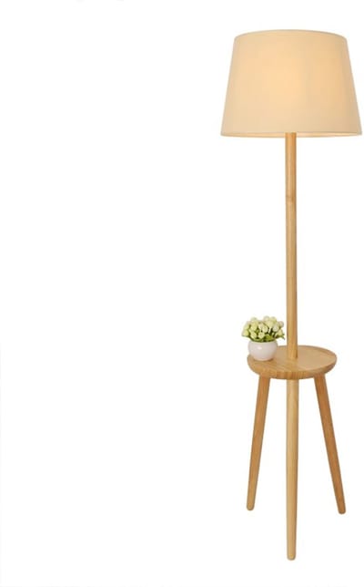QUVIO Staande vloerlamp - Lamp staand - Staande lamp - Vloerlamp - Staande lamp woonkamer - Lamp staand hout - Met plankje - Hout