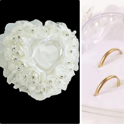 Mooie Hartje Ringkussen Wit- Kristal, bloem, strikje - Bruiloft Ringkussen - Ring Houder Ivoor Wit- SATIJN, POLYESTER- YOUHOMY Huwelijk| Bruiloft| Wedding DECOR| Ringkussen huwelijk