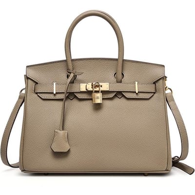 Grand Sac à Main en Cuir de Vache, Sac pour Femme en Cuir Motif Litchi, Sac Bandoulière Messager, Nouveau Modèle. gray