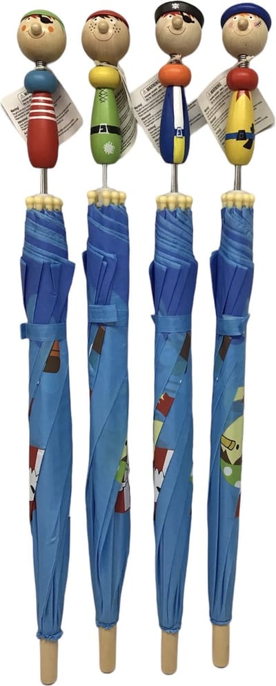Piraat Kinderparaplu - Blauw - 4 verschillende hoofden
