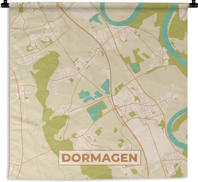 Wandkleed - Wanddoek - Dormagen - Plattegrond - Kaart - Vintage - Stadskaart - 180x180 cm - Wandtapijt