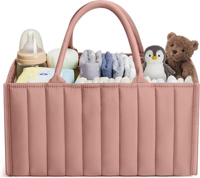 Praktische en stijlvolle luiertas organizer voor baby's, ideaal voor luiers, verzorgingsproducten en accessoires in het roze