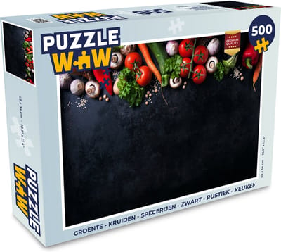 Puzzel Groente - Kruiden - Specerijen - Zwart - Rustiek - Keuken - Legpuzzel - Puzzel 500 stukjes