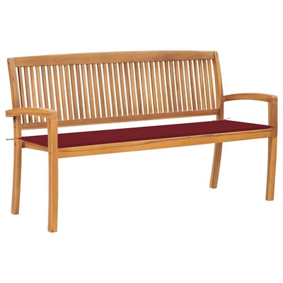 vidaXL - Tuinbank - stapelbaar - met - kussen - 159 - cm - massief - teakhout