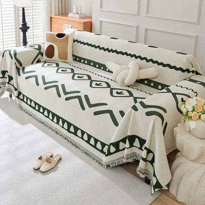 Bankovertrek in Boheemse stijl voor alle seizoenen, Chenille antislip overtrekdoek, Zwart-witte bankovertrek, High-end overtrek 180*130cm