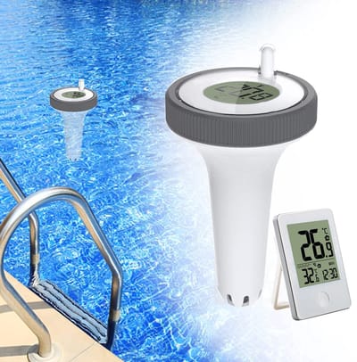 Draadloze drijvende binnen- en buitenthermometer voor zwembaden – digitale meter met LCD-scherm voor binnen- en buitenspa-baden.