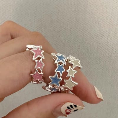 Mode Kleurrijke Emaille Ster Ringen Voor Vrouwen Meisjes Cool Sweet Star Opening Ring Party Geschenken Sieraden