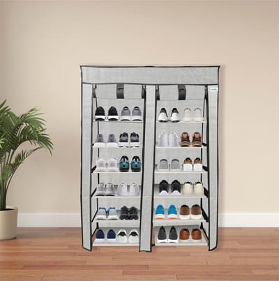 Lendo Online - Opvouwbare Schoenenkast 14 vakken - Schoenenrek - Kledingkast - Opbergkast - Campingkast - Kampeerkast - 90x28x126cm - Grijs