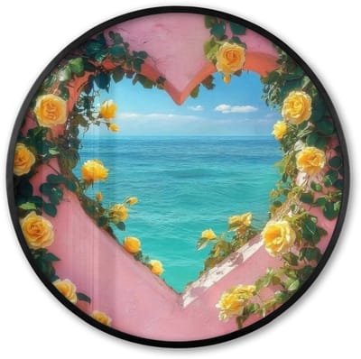 Poster in lijst Rond - Fotolijst 60x60 cm - Posters - Hart - Zee - Muur - Ronde posterlijst zwart - Decoratie - Wanddecoratie woonkamer - Muurdecoratie slaapkamer