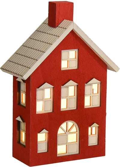 Houten huisdecoratie lichthuisje hout rood en wit voor batterij H19,5c