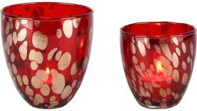 Dekoratief | Set 2 theelichthouders 'Cherry Chique', glas, 10x10x10cm | A258072