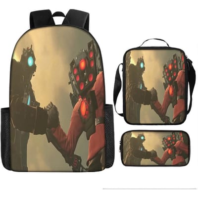 Klassieke Titan Elektrische Boor Skibidi toilet 3D Print 3 stuks/Set leerling Schooltassen Laptop Dagrugzak Rugzak Lunchtas Etui
