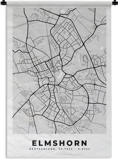 Wandkleed - Wanddoek - Duitsland - Stadskaart - Plattegrond - Elmshorn - Kaart - 120x180 cm - Wandtapijt